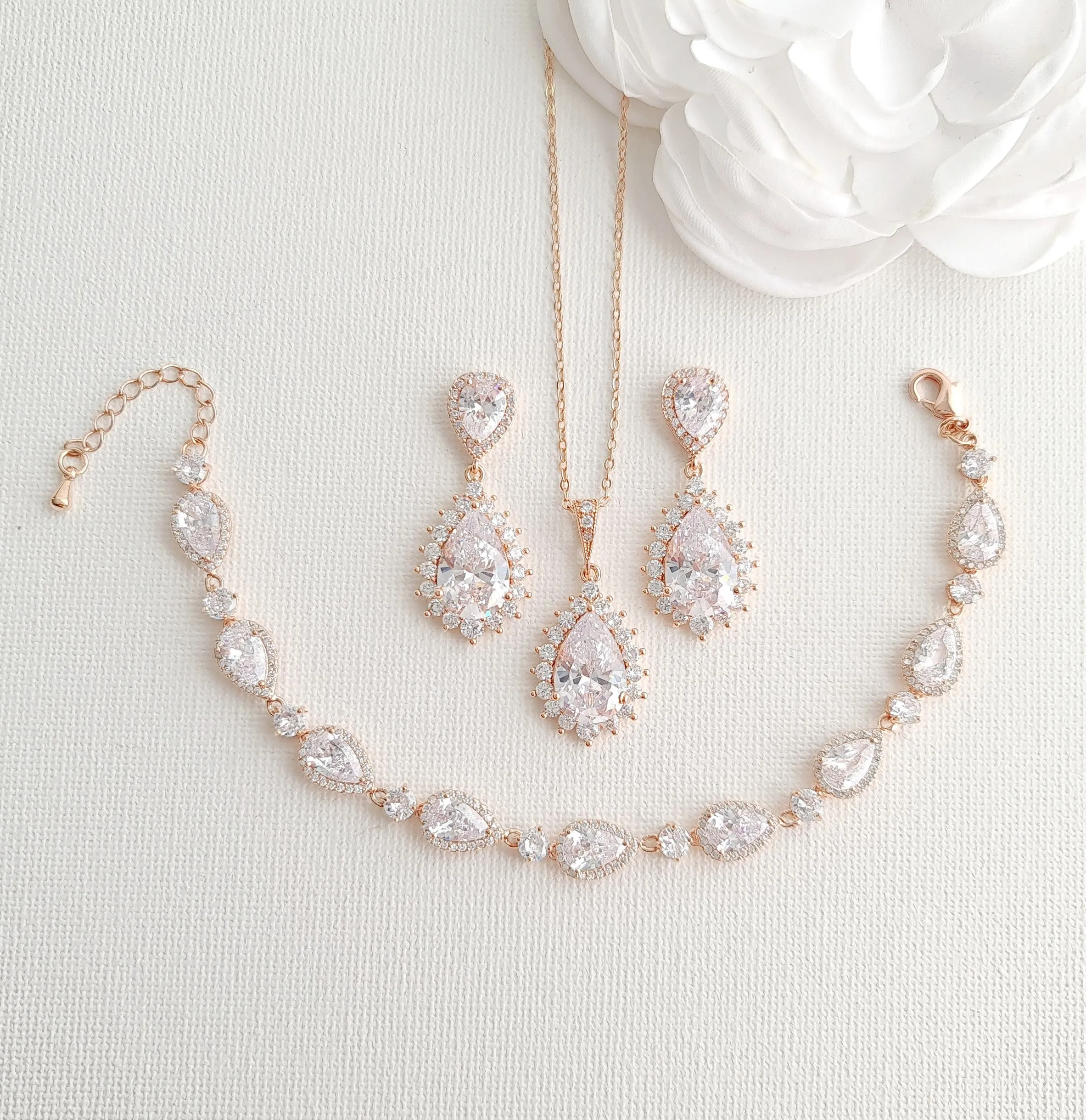 Clear CZ Jewelry Set for Weddings in Silver-Raya