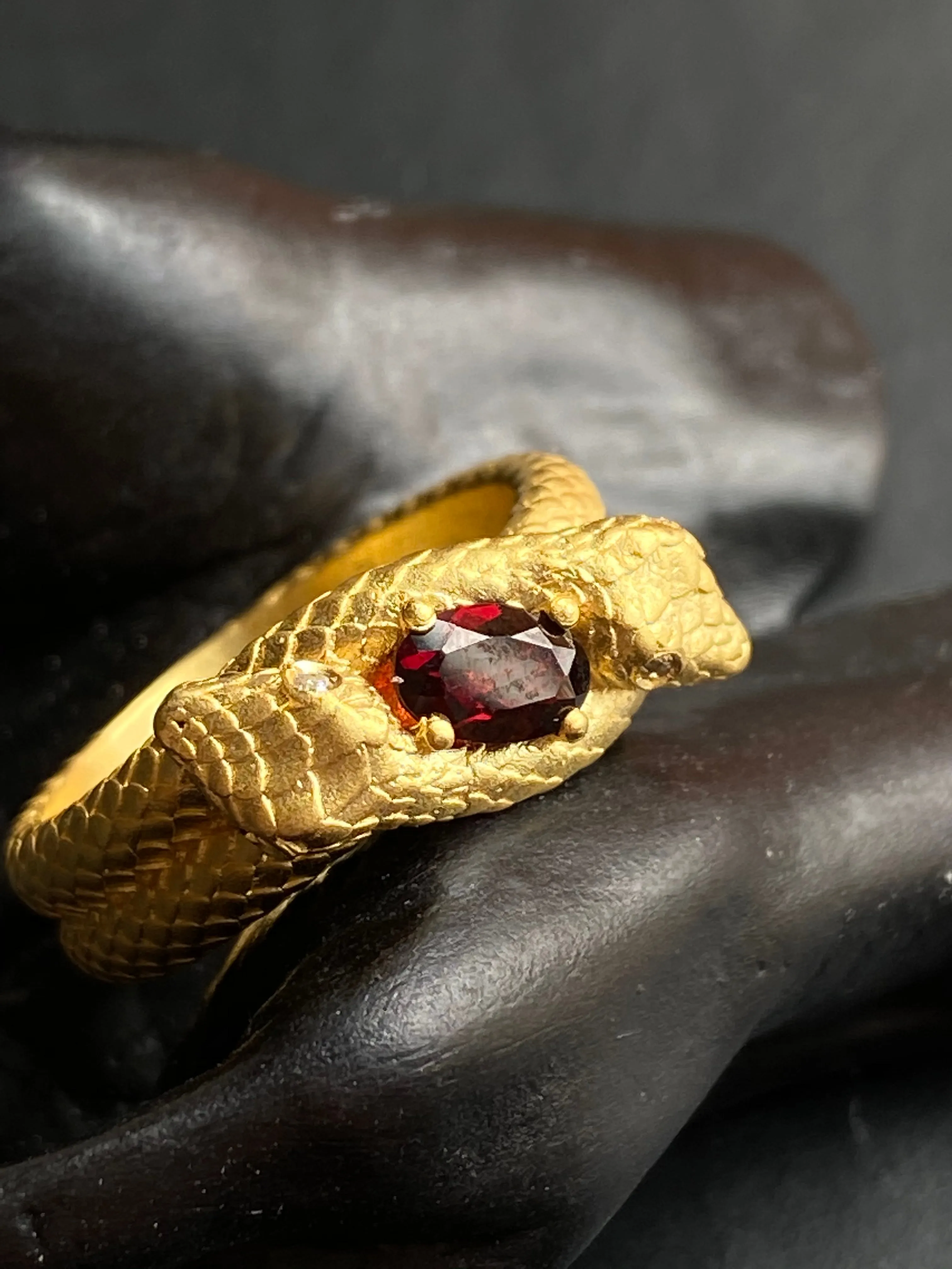 Coiled Snake Ring with Garnet