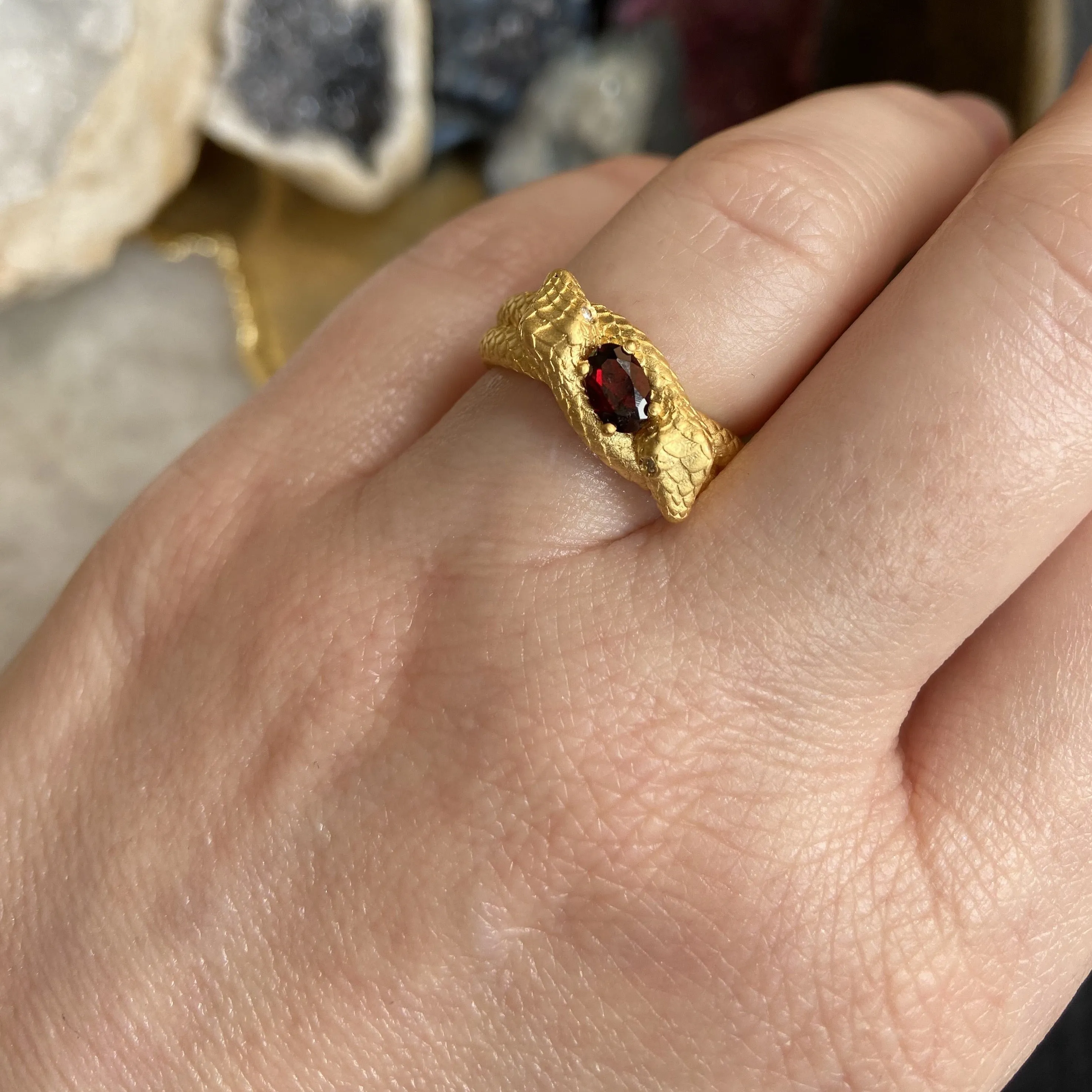 Coiled Snake Ring with Garnet