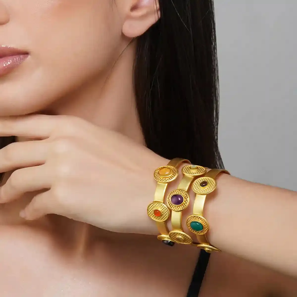 Colour Glam Navratan Cuff Bracelet