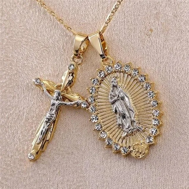 Crucifix   Virgin Mary Necklace