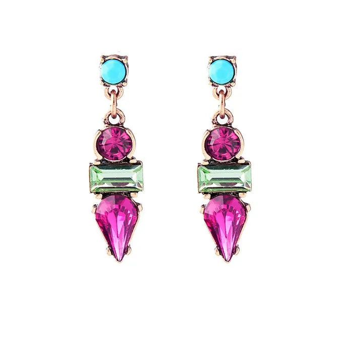 Crystal Resin Geometric Stud Earring - Magenta Pink