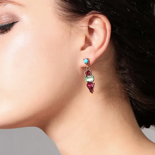 Crystal Resin Geometric Stud Earring - Magenta Pink