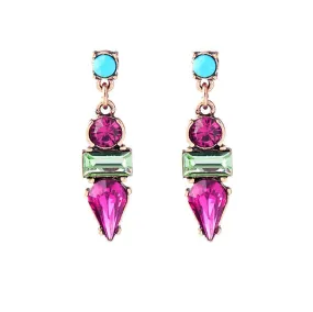 Crystal Resin Geometric Stud Earring - Magenta Pink