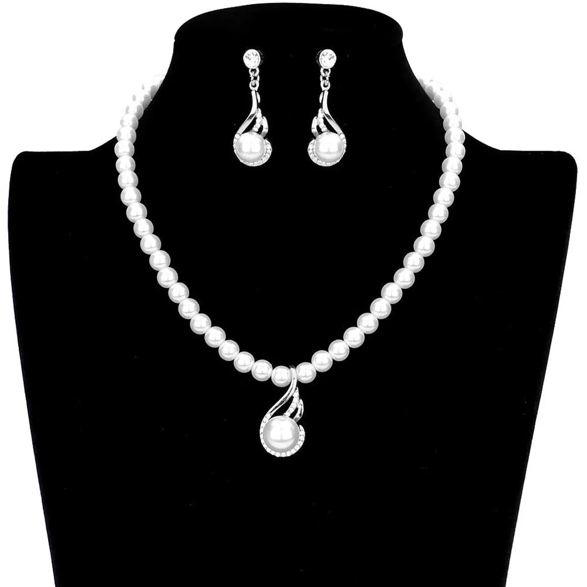 Crystal Rhinestone Pearl Accented Necklace