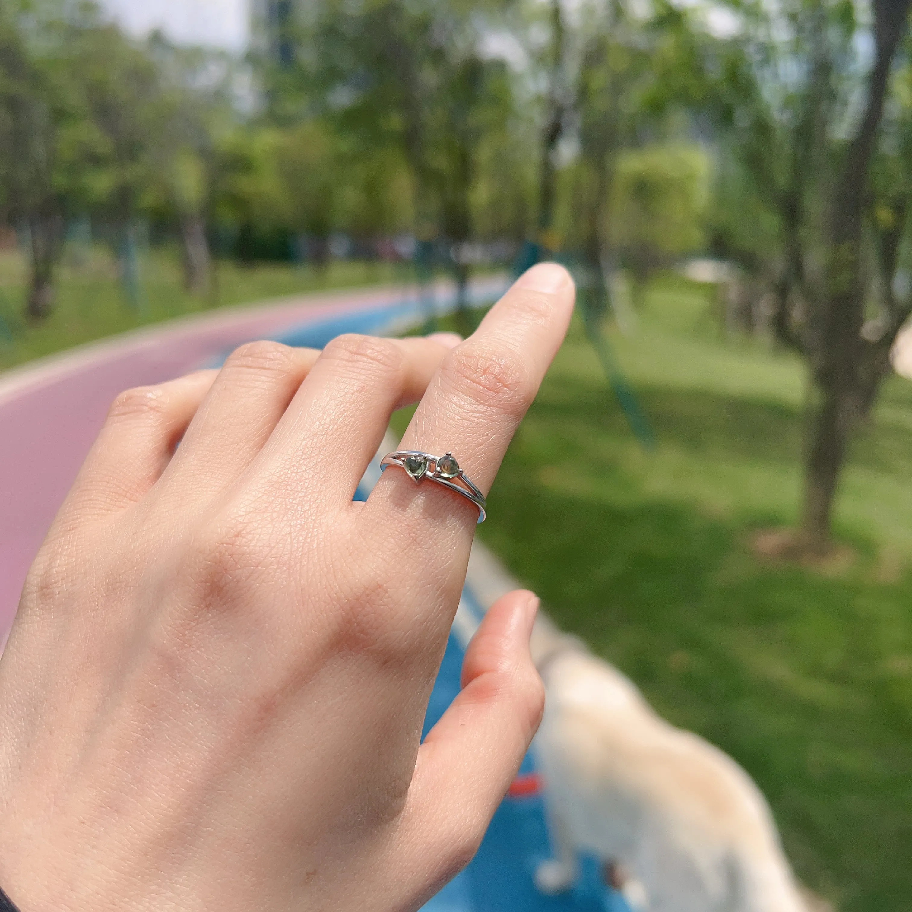 Custom-made Moldavite Ring with 925 Sterling Silver Prongs | Rare High-frequency Heart Chakra Healing