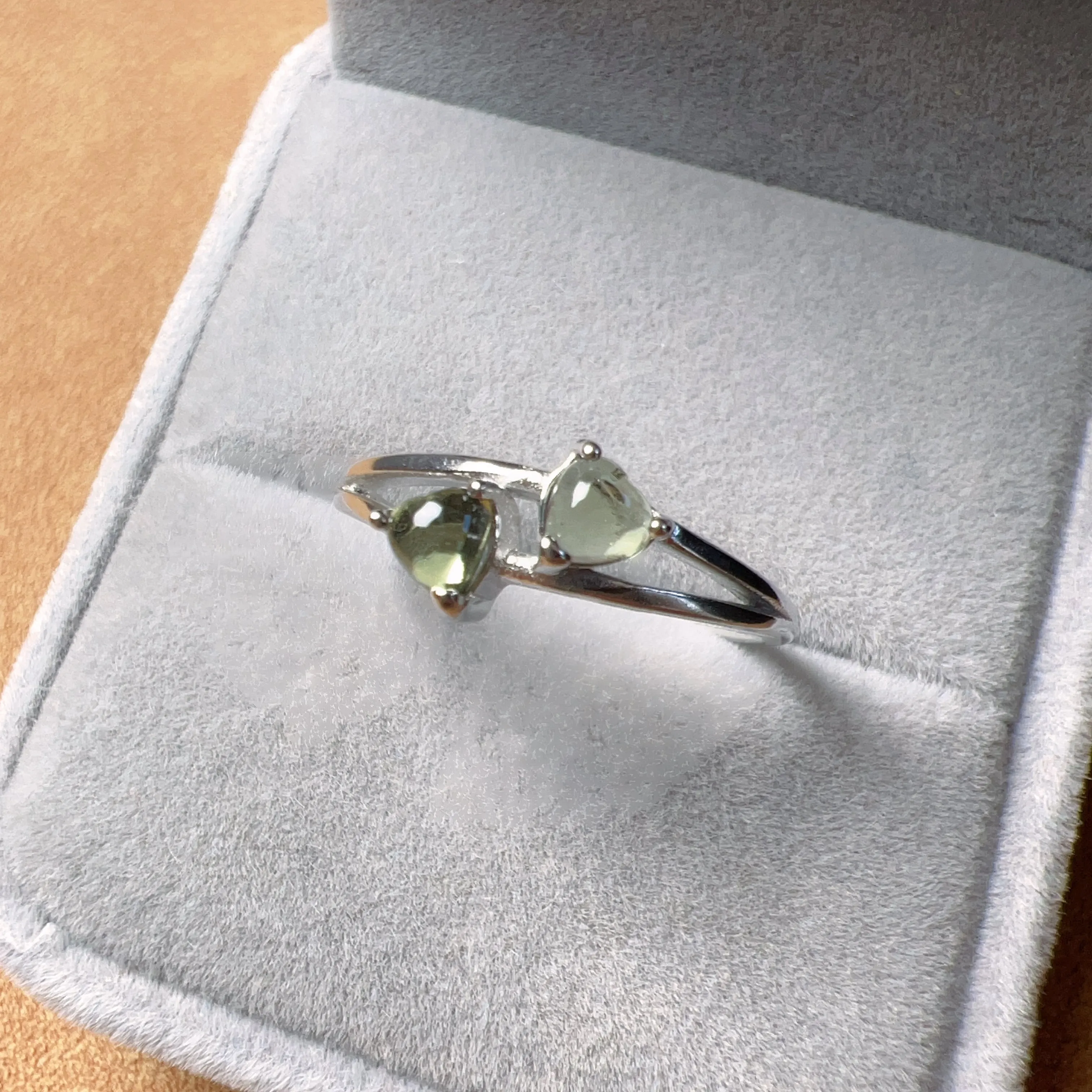 Custom-made Moldavite Ring with 925 Sterling Silver Prongs | Rare High-frequency Heart Chakra Healing