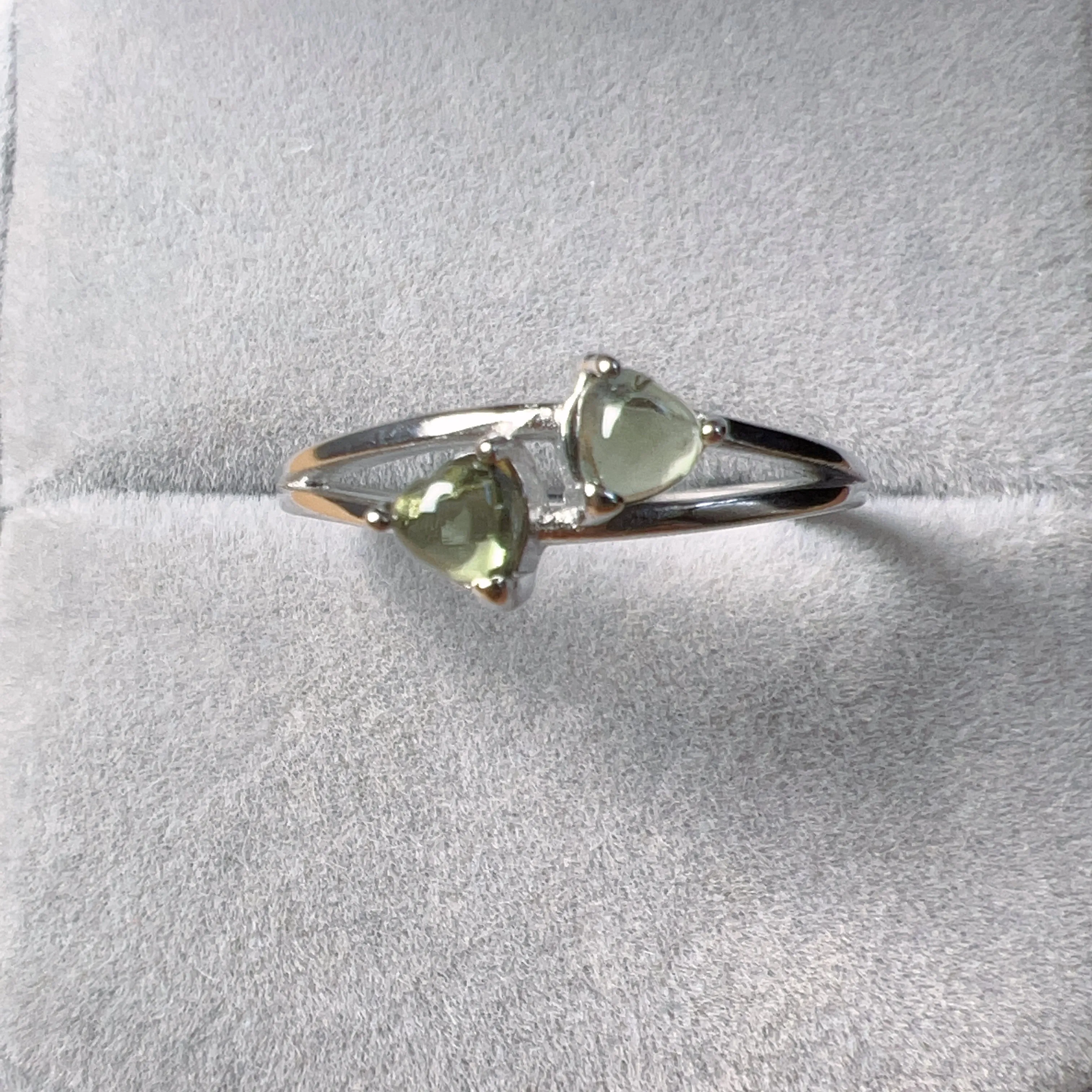 Custom-made Moldavite Ring with 925 Sterling Silver Prongs | Rare High-frequency Heart Chakra Healing