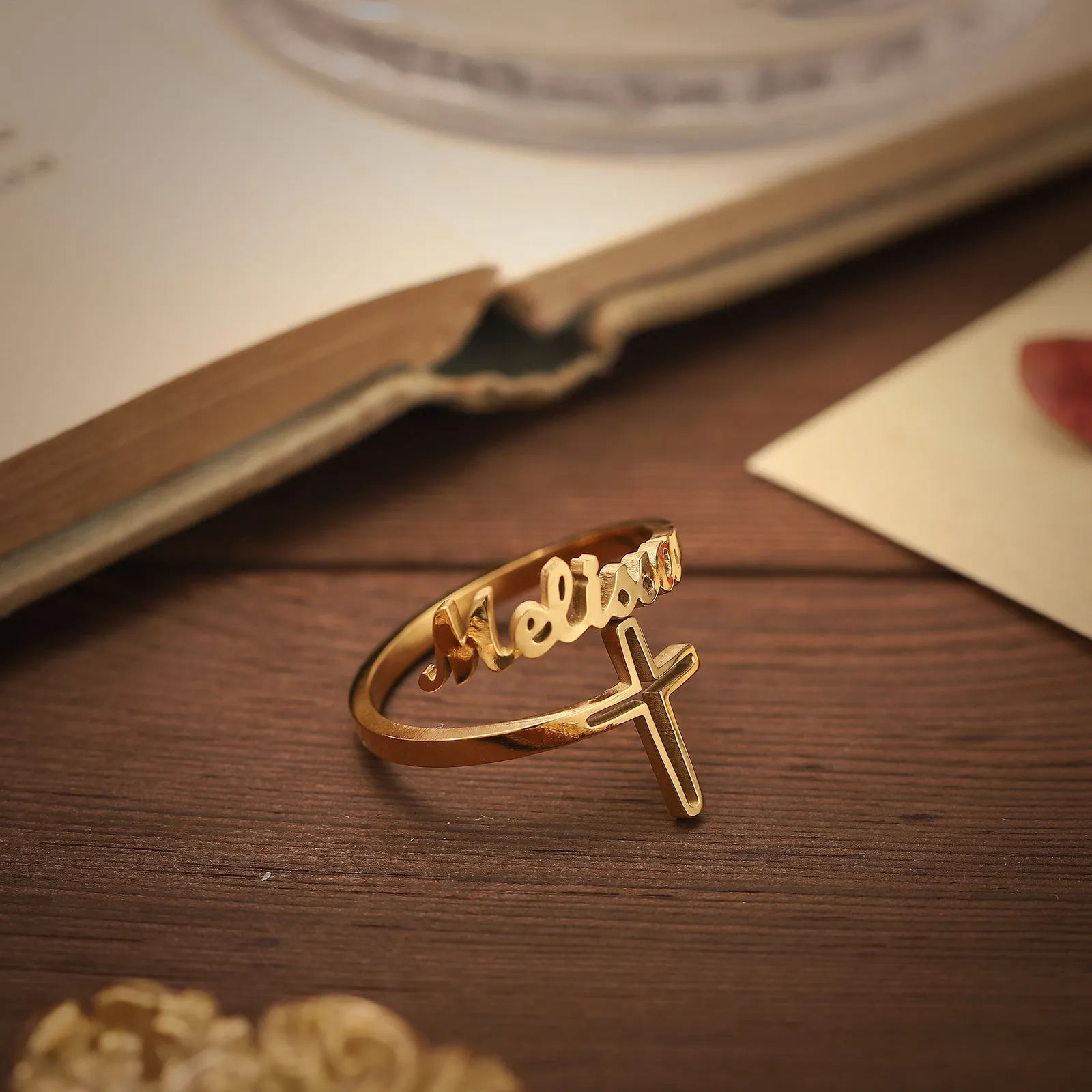 Custom Name Cross Ring