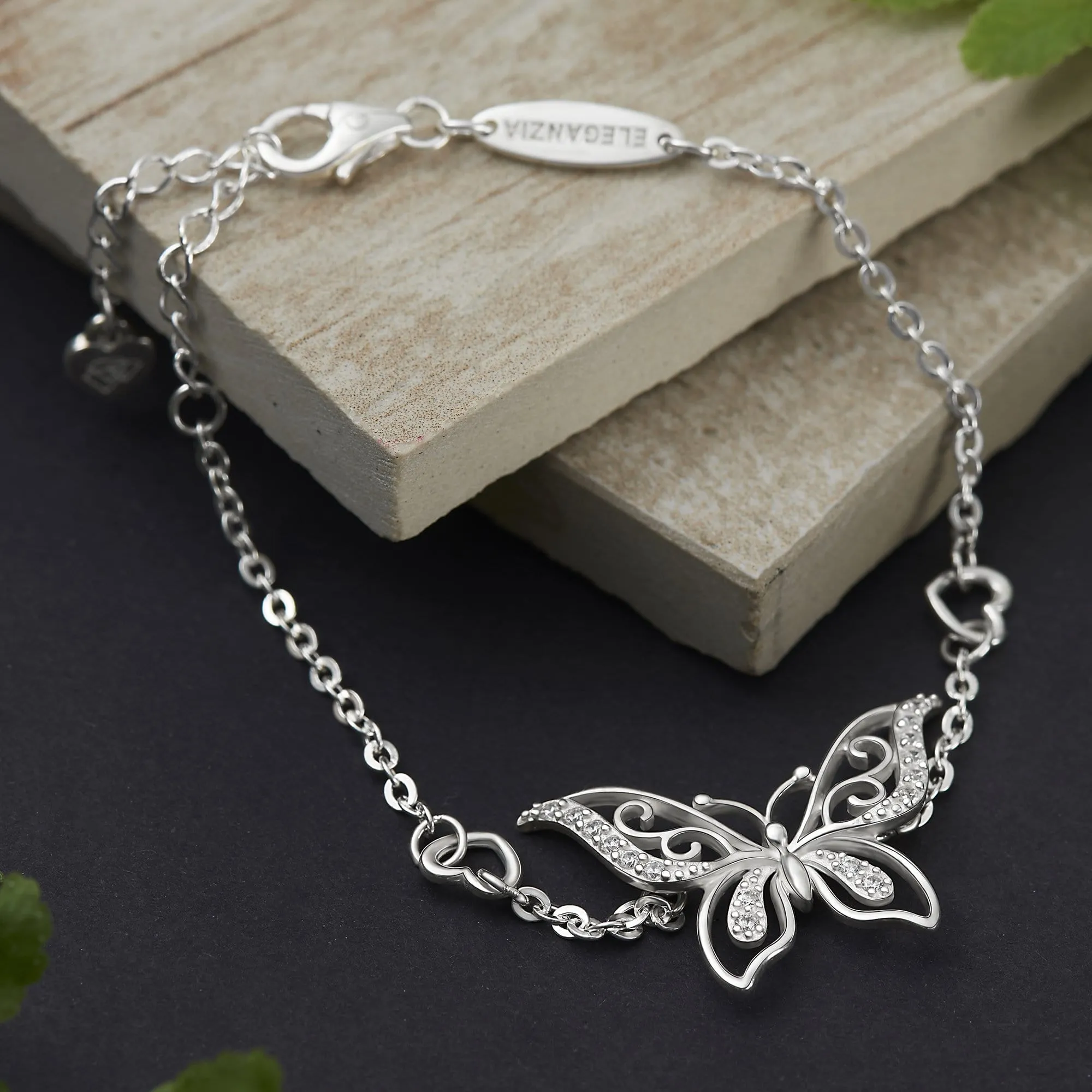 CZ Butterfly Bracelet Silver Chain Bracelet