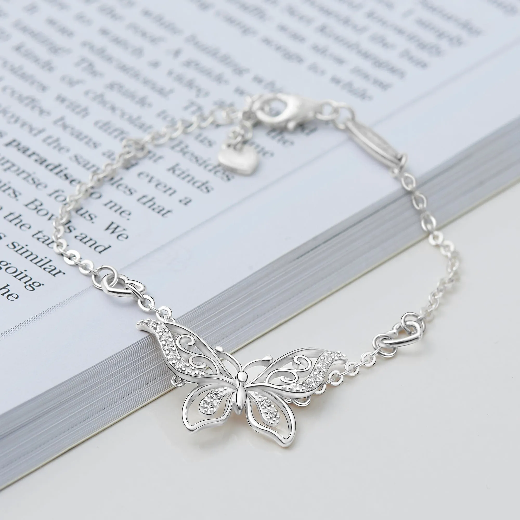 CZ Butterfly Bracelet Silver Chain Bracelet