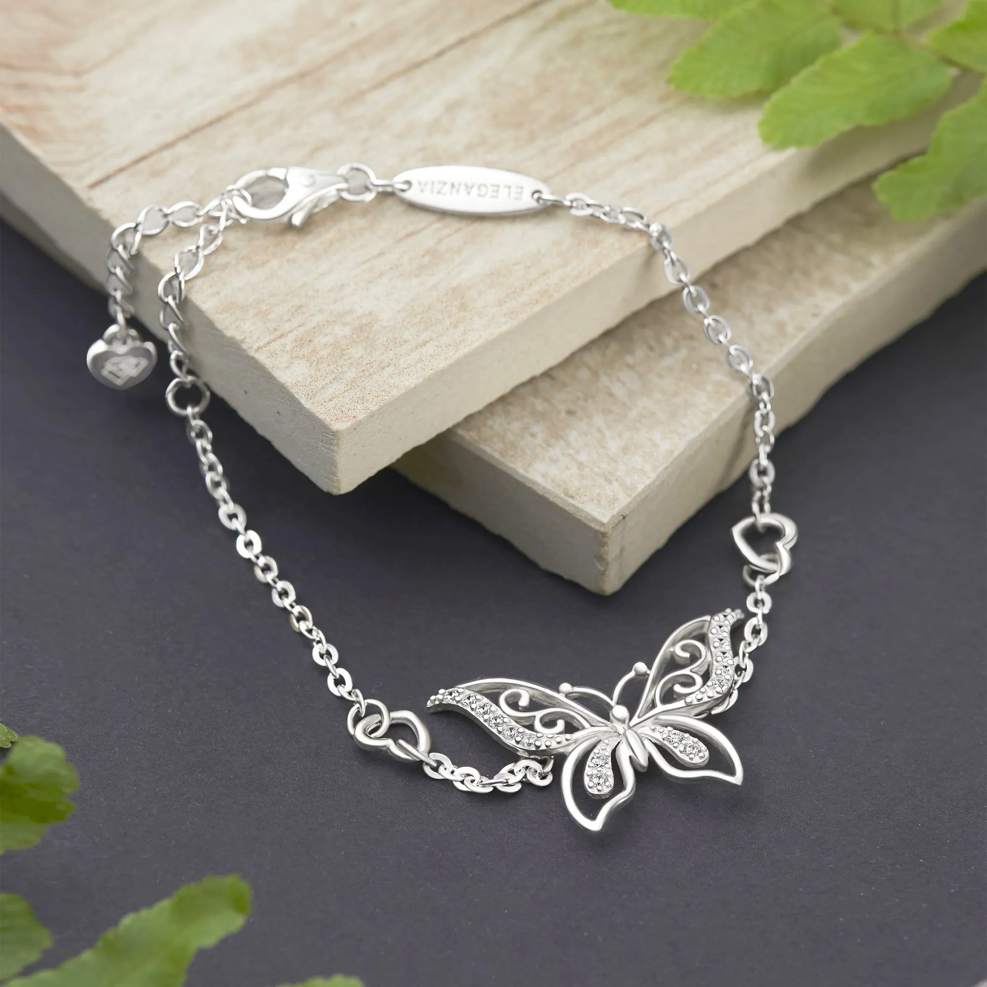 CZ Butterfly Bracelet Silver Chain Bracelet