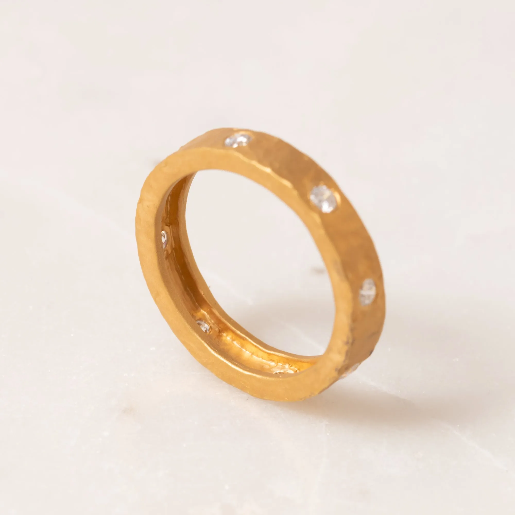 Diamond and Hammered Gold Band Ring