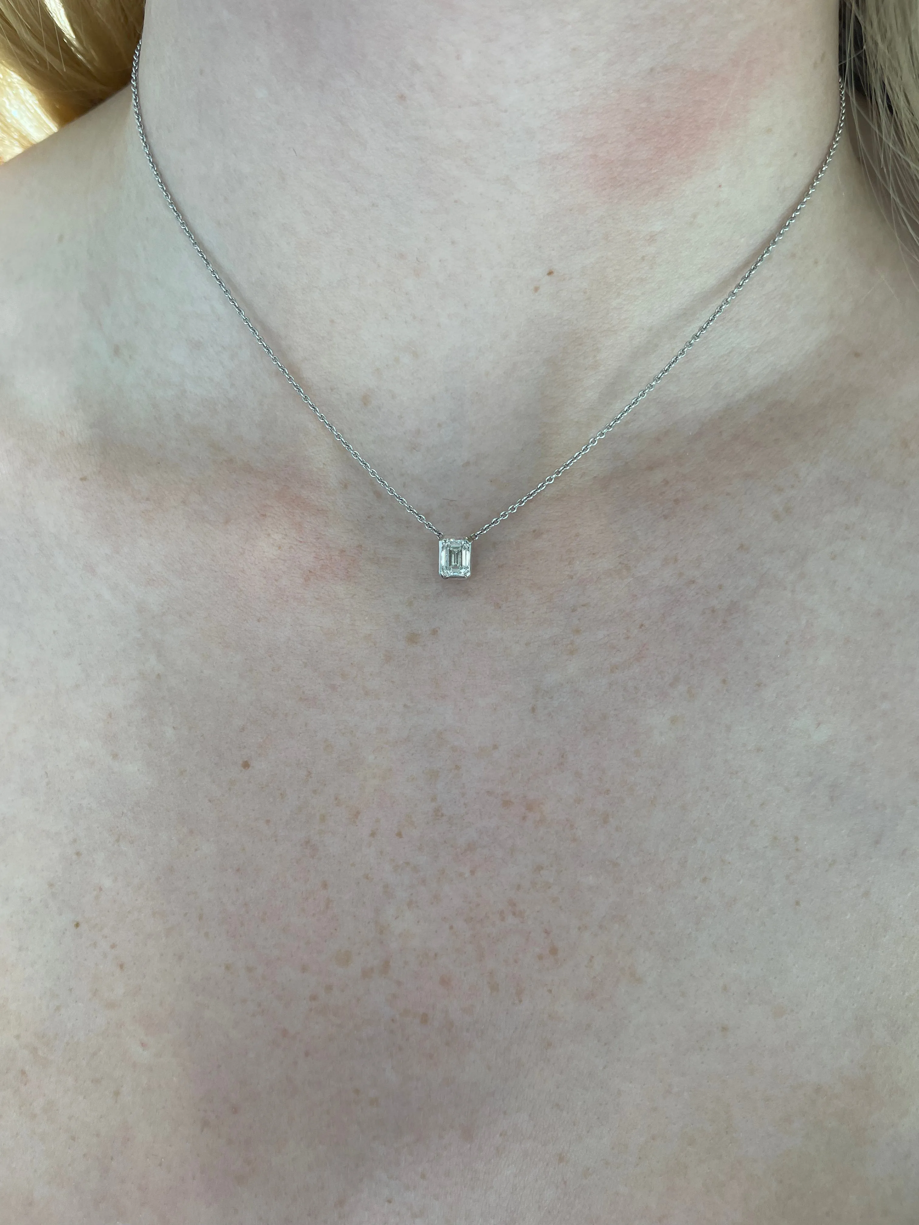 Diamond Emerald Cut Bezel Necklace