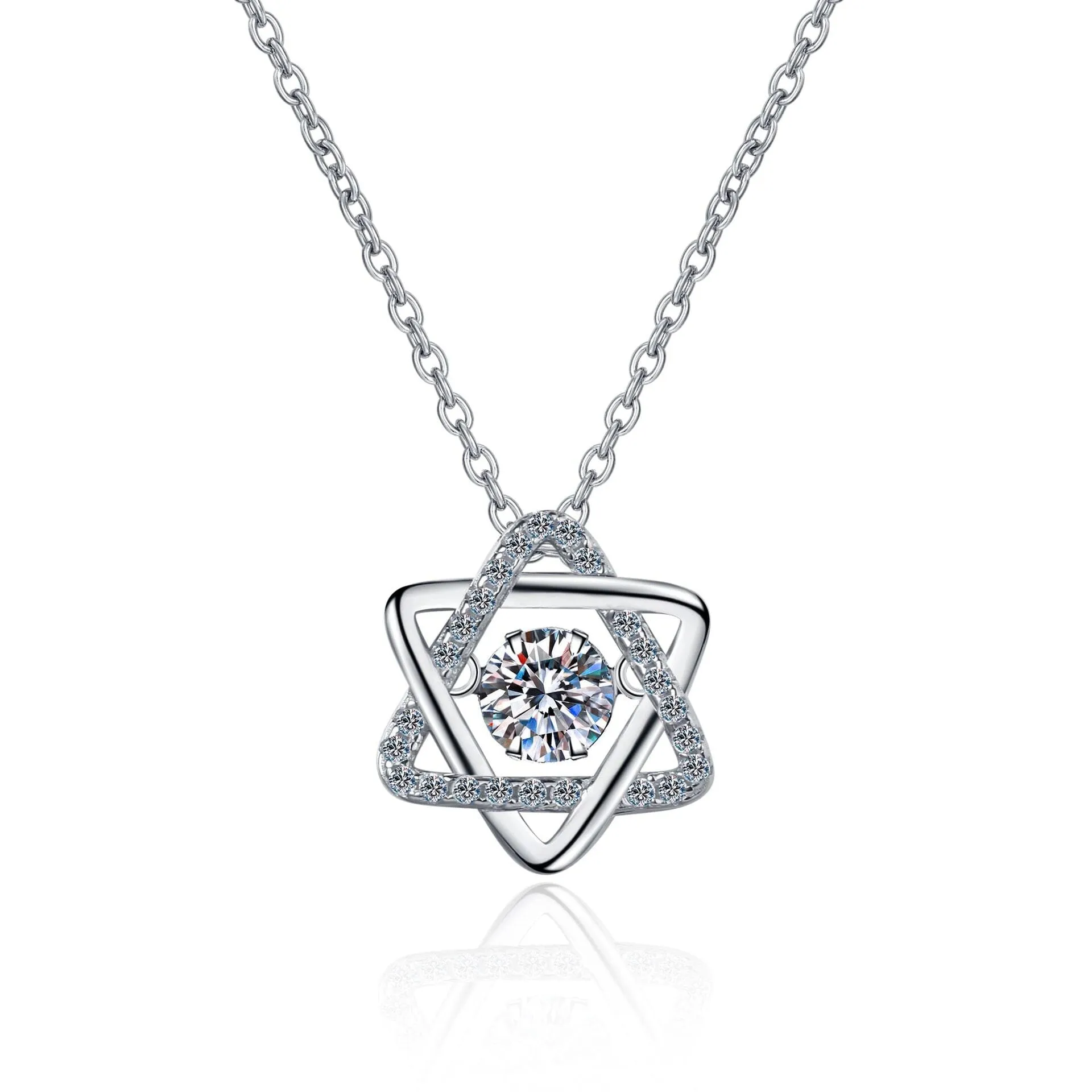 Diamond Hexagram Pendant Necklace - 925 Sterling Silver