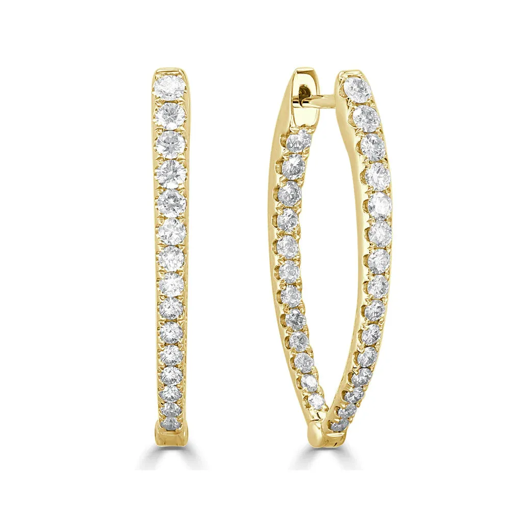 Diamond Point Hoop Earrings 1 1/4"