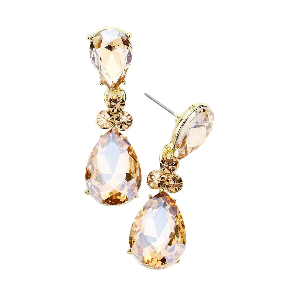 Double Pear Crystal Evening Earrings