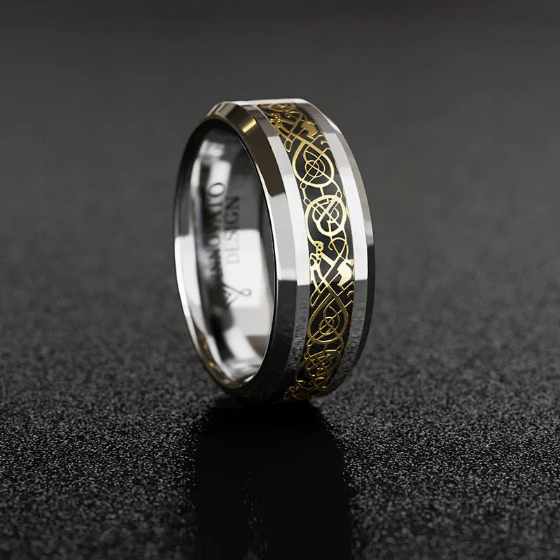 DRAGON 8mm Gold Celtic Dragon Tungsten Carbide Men Wedding Band Ring Comfort Fit