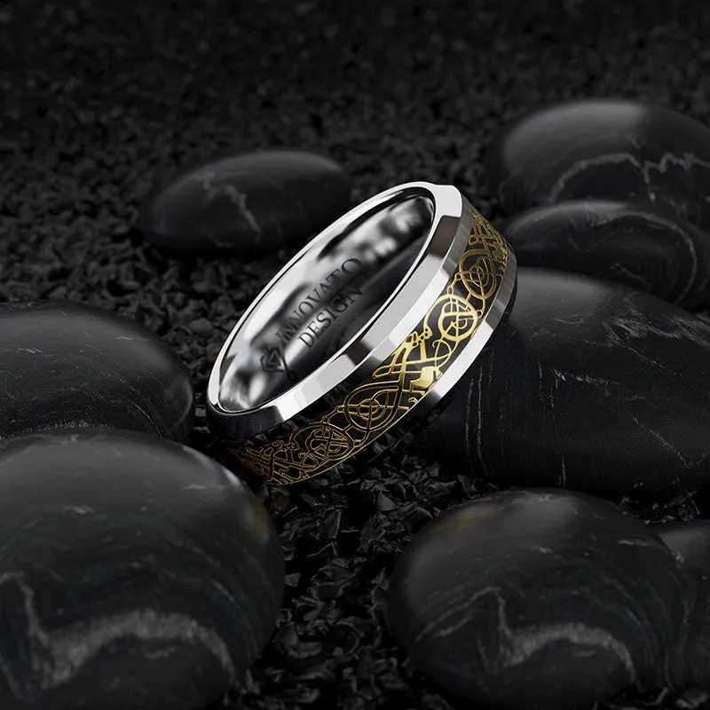 DRAGON 8mm Gold Celtic Dragon Tungsten Carbide Men Wedding Band Ring Comfort Fit