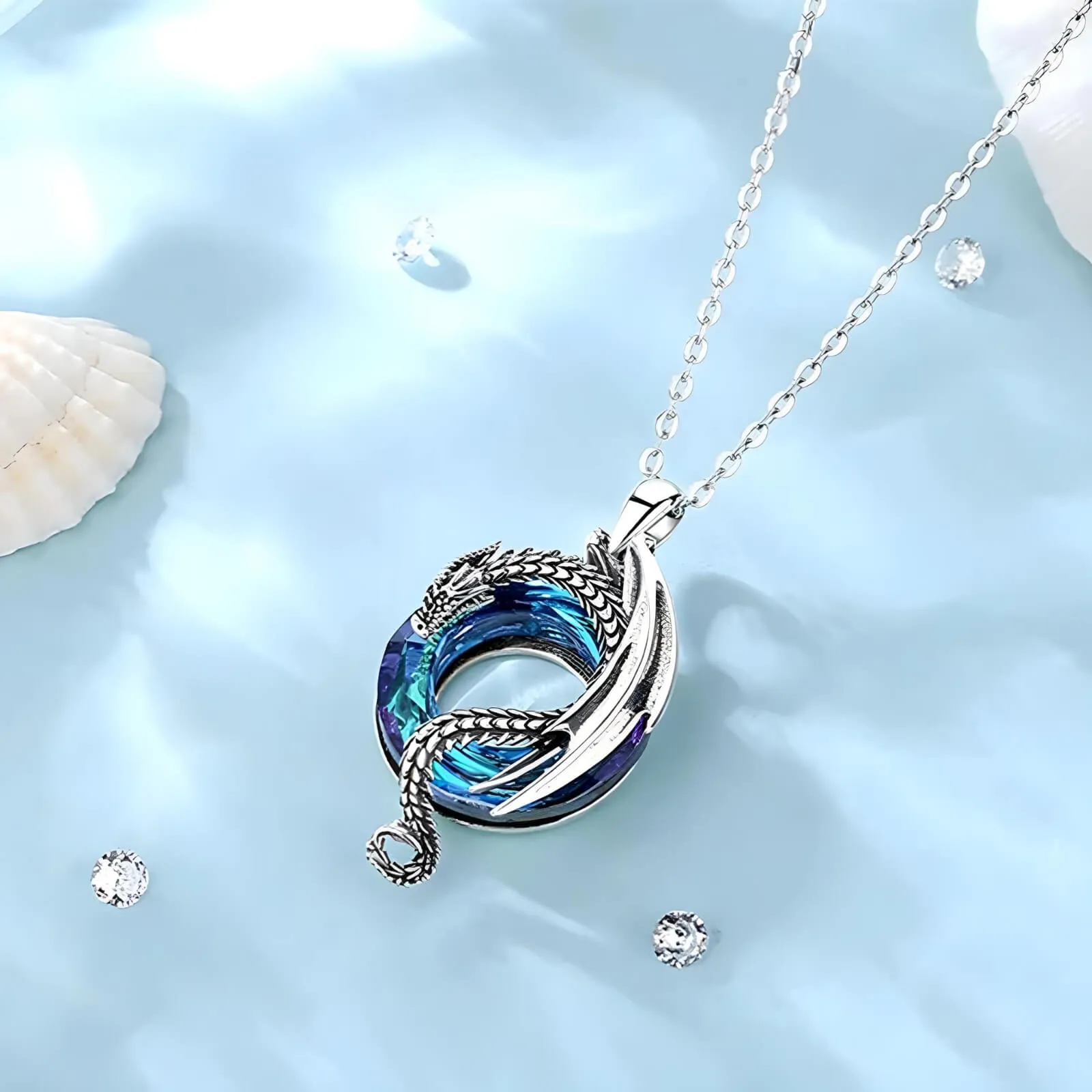 Dragon Austrian Crystal Pendant Necklace 925 Sterling Silver