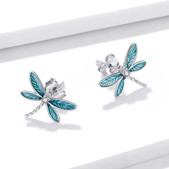 Dragonfly Earrings Charm Jewelry - 925 Sterling Silver (GX300)