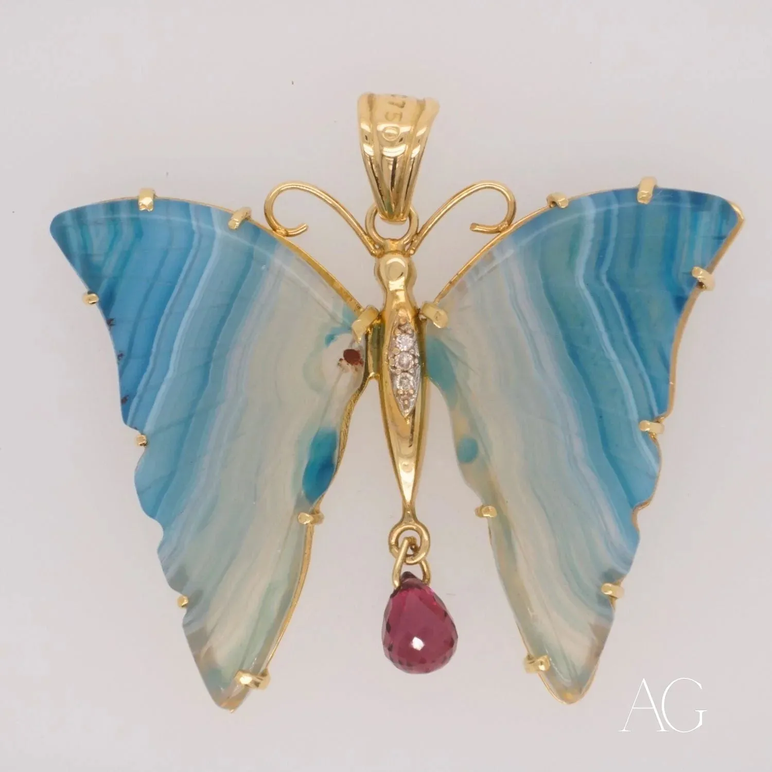 Exquisite Butterfly Pendant with Agate & Diamonds