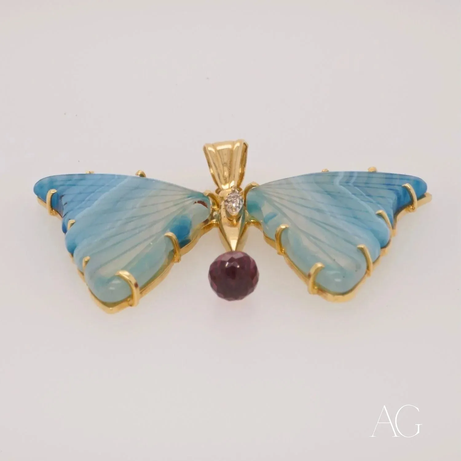 Exquisite Butterfly Pendant with Agate & Diamonds