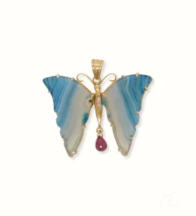 Exquisite Butterfly Pendant with Agate & Diamonds