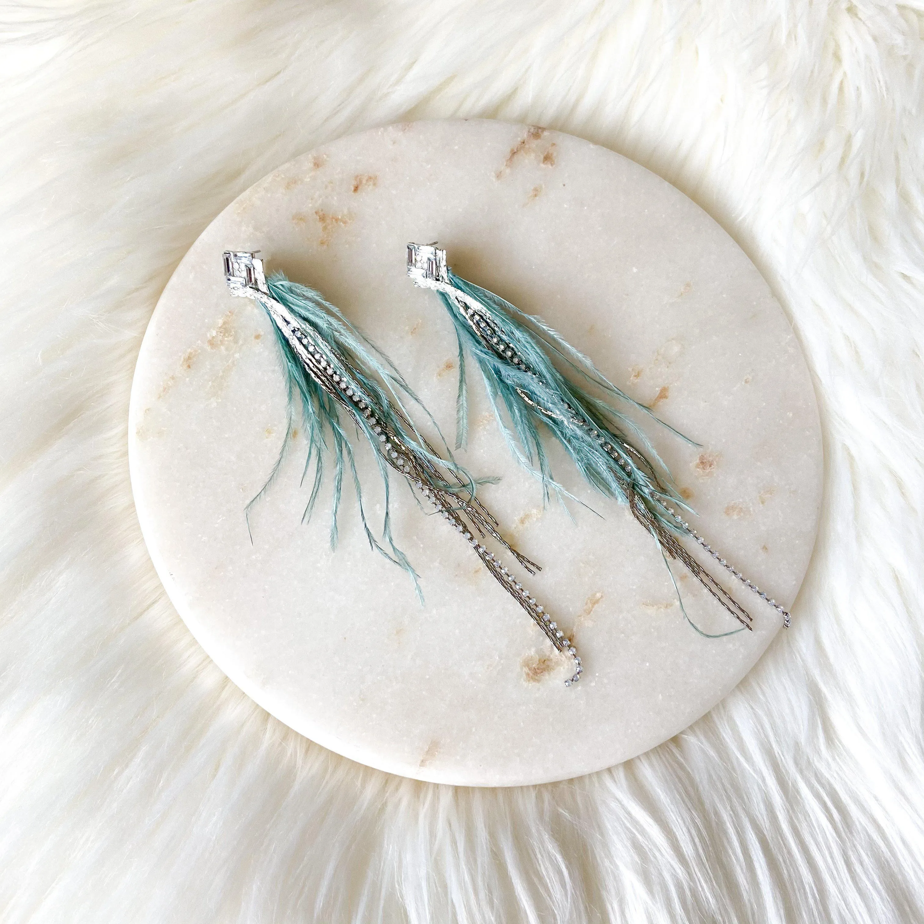 Feather & Rhinestone Duster Earrings