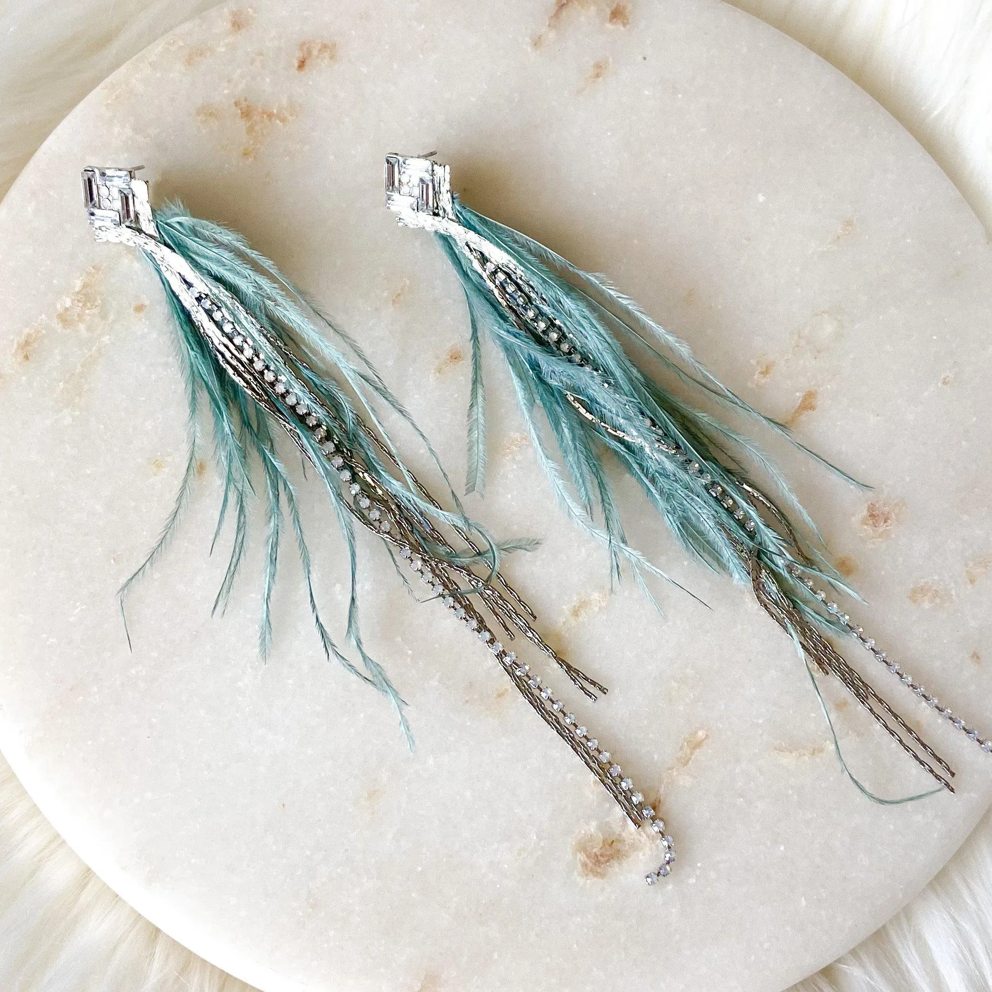 Feather & Rhinestone Duster Earrings