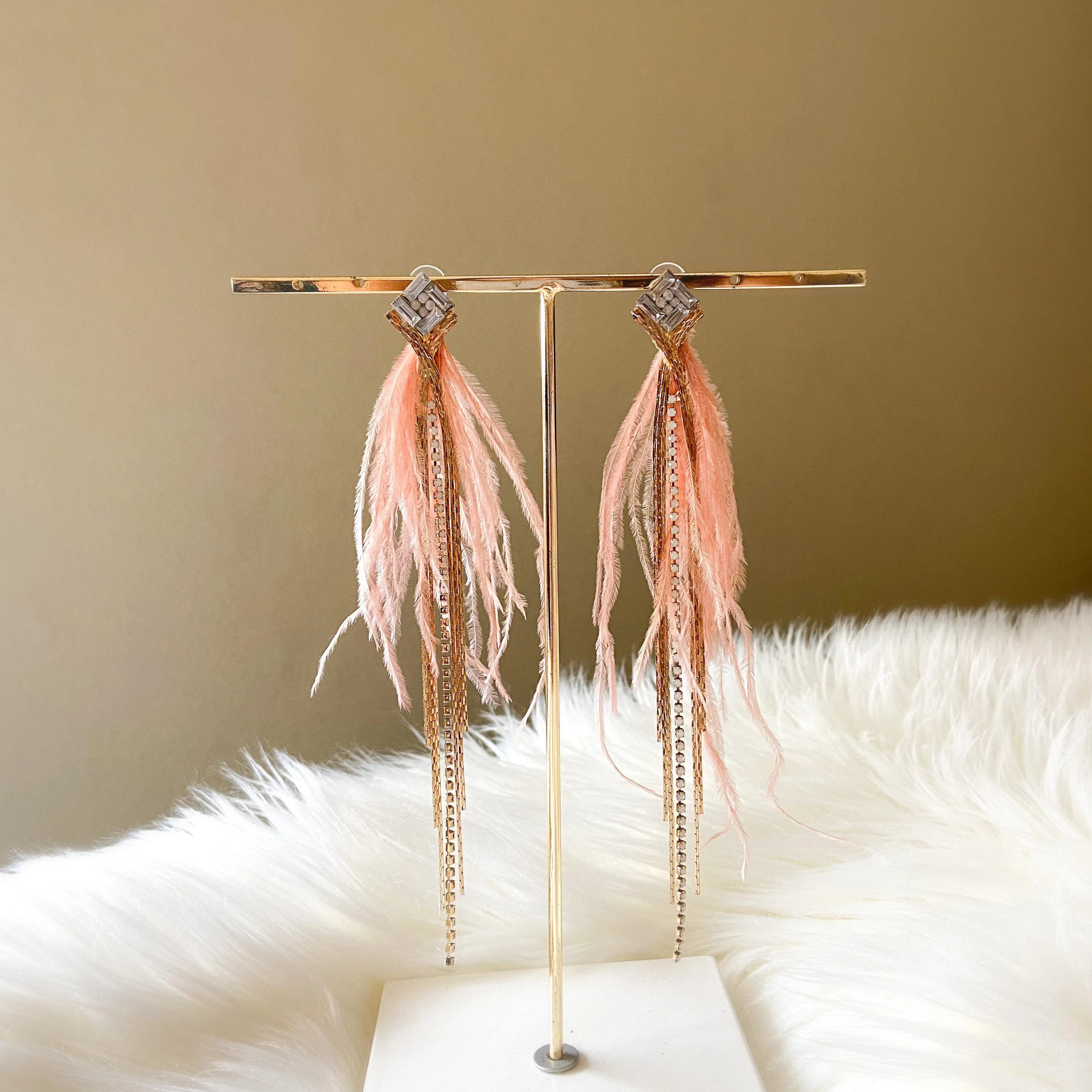 Feather & Rhinestone Duster Earrings