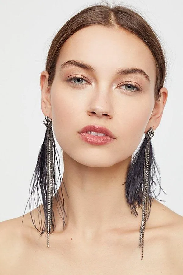 Feather & Rhinestone Duster Earrings