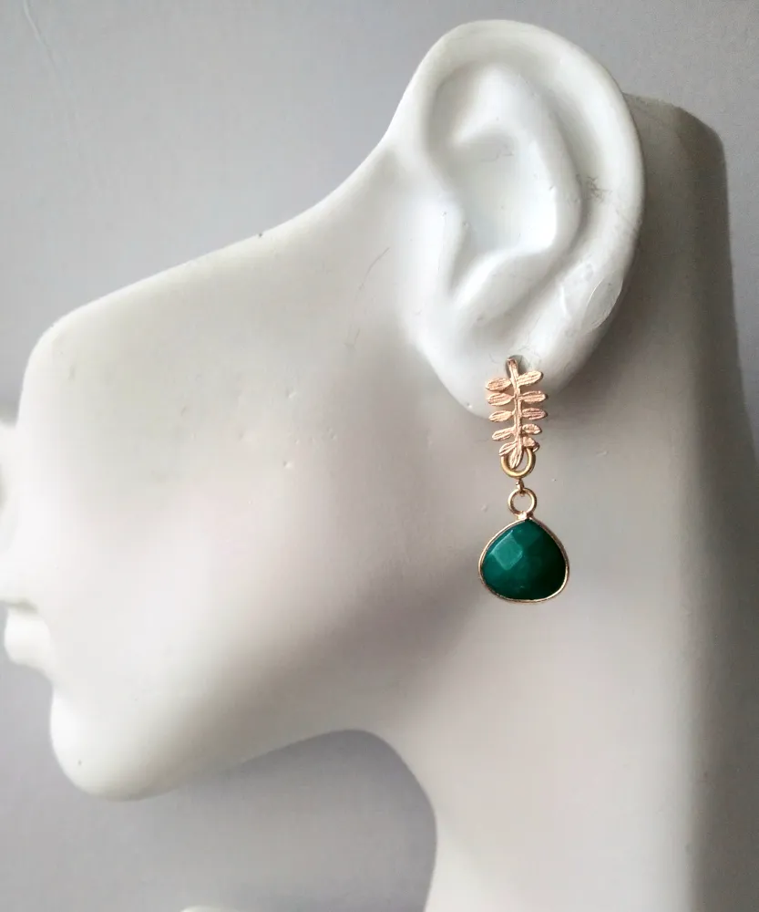 Fern Leaf Studs with Emerald Dangles