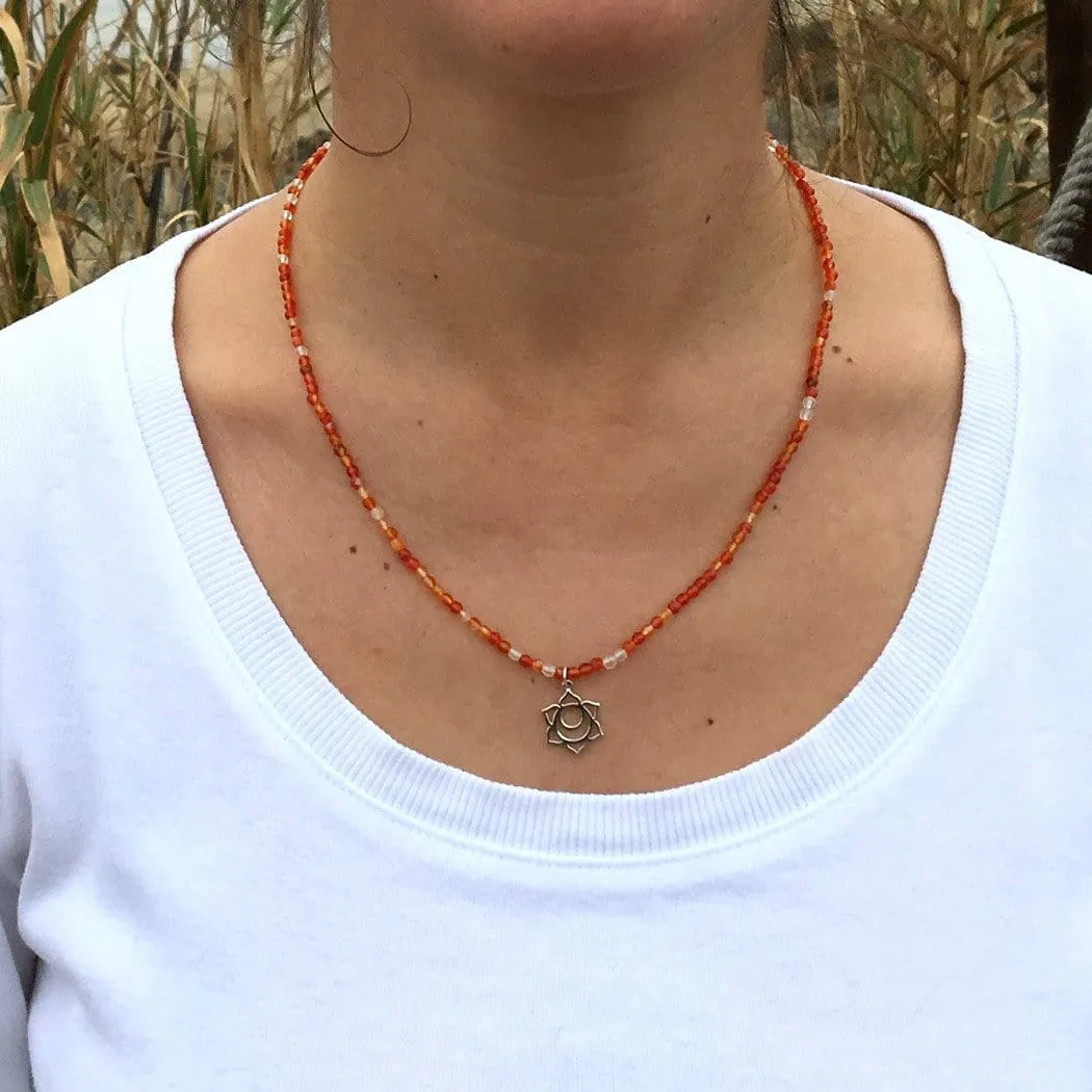 Fine Faceted Carnelian and Sterling Silver 'Sacral Chakra' Pendant Necklace