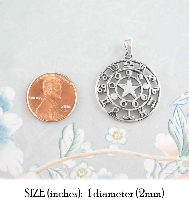 Five-Pointed Star With Moon Phases and Zodiac Symbols Pendant