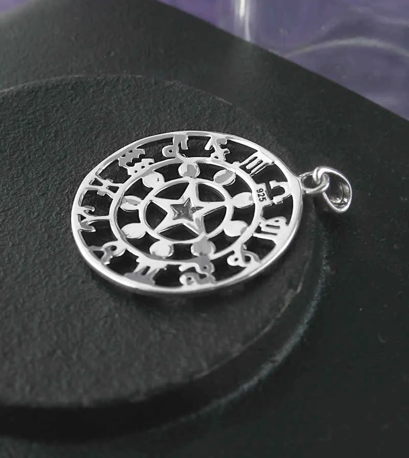 Five-Pointed Star With Moon Phases and Zodiac Symbols Pendant