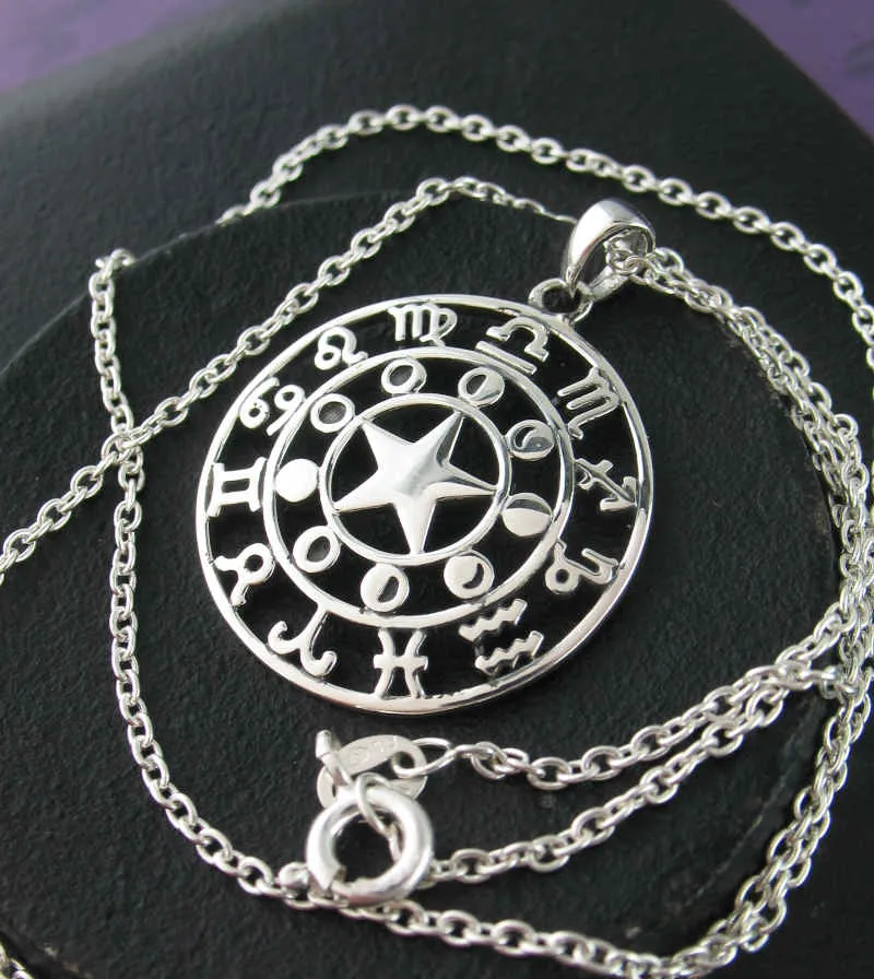 Five-Pointed Star With Moon Phases and Zodiac Symbols Pendant