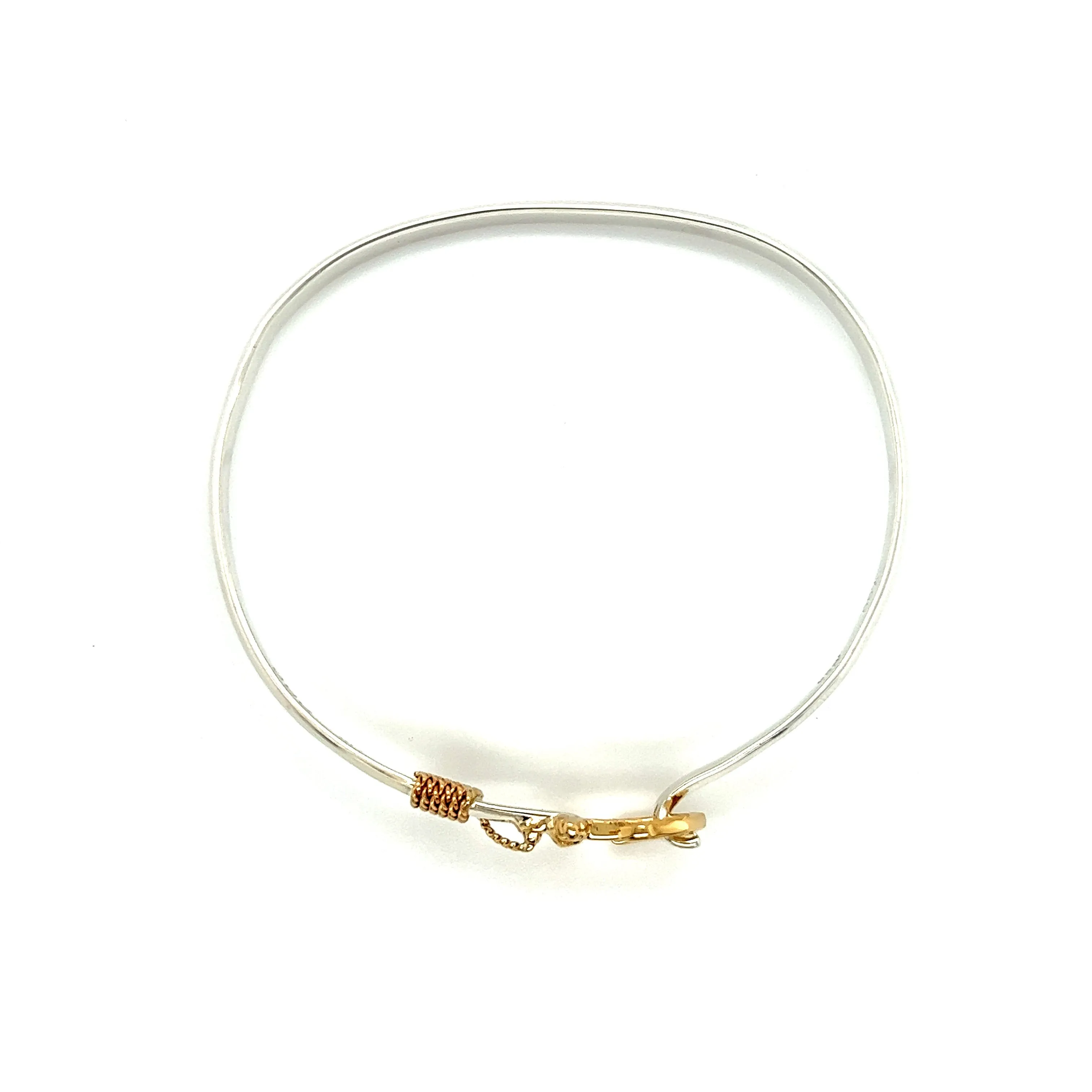 Flat 4mm Bangle Bracelet with 14K Yellow Gold Anchor and Wrap in Sterling Silver