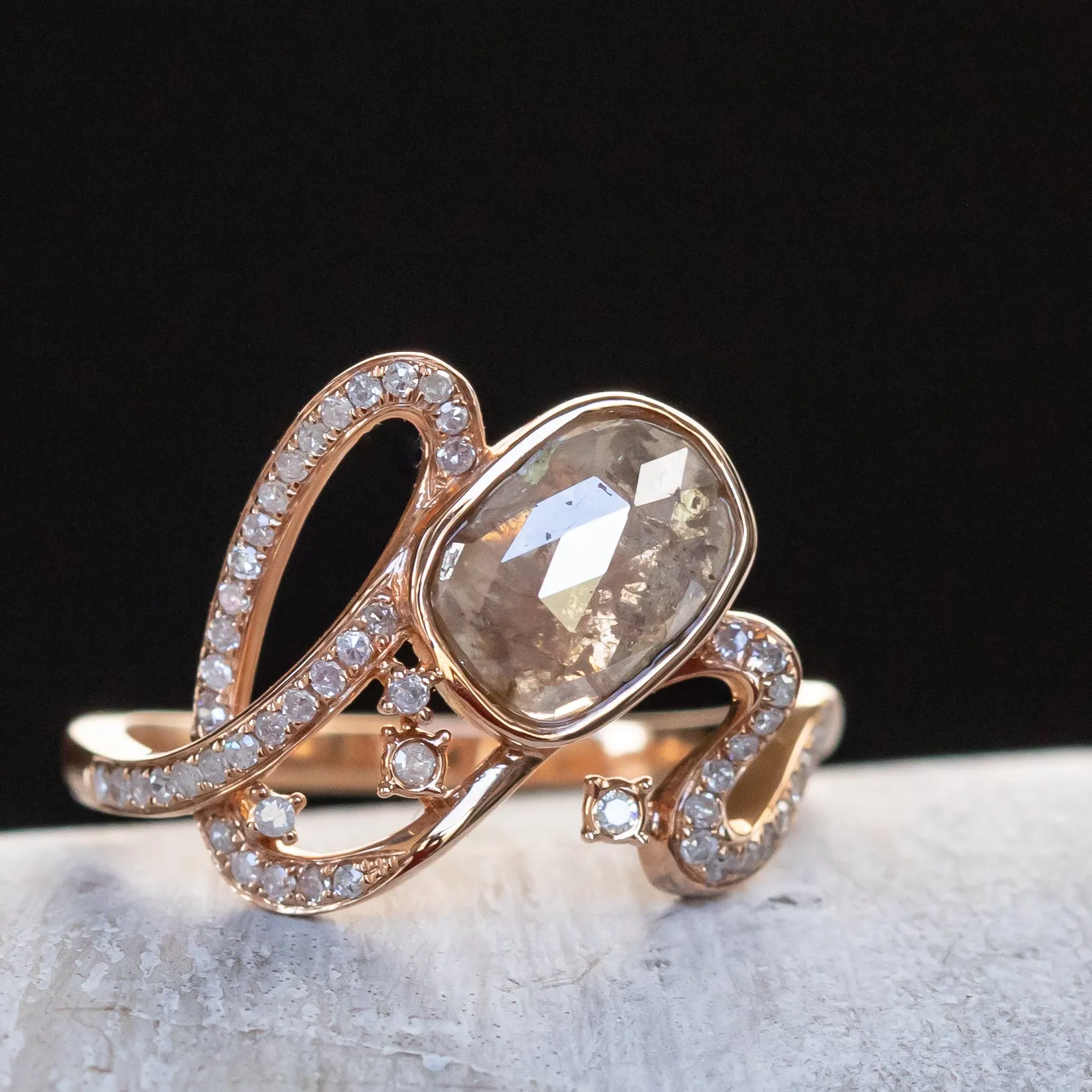 Funky Rustic Diamond Ring in 18k Rose Gold