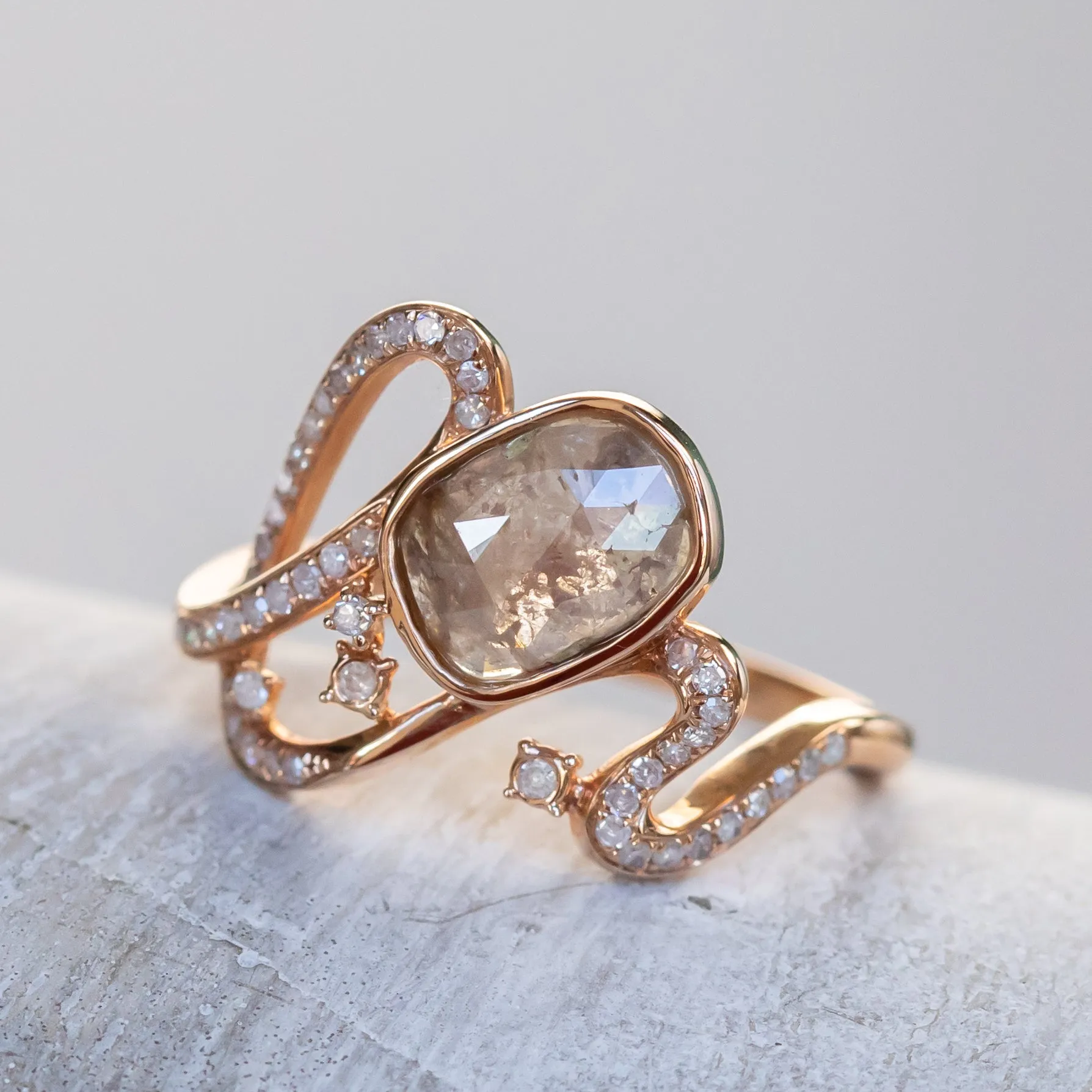 Funky Rustic Diamond Ring in 18k Rose Gold