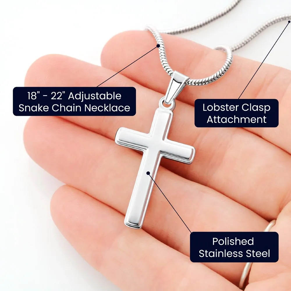 Gift For Granddaughter, Confirmation or Baptism Strength and Wisdom Stainless Steel Cross Necklace