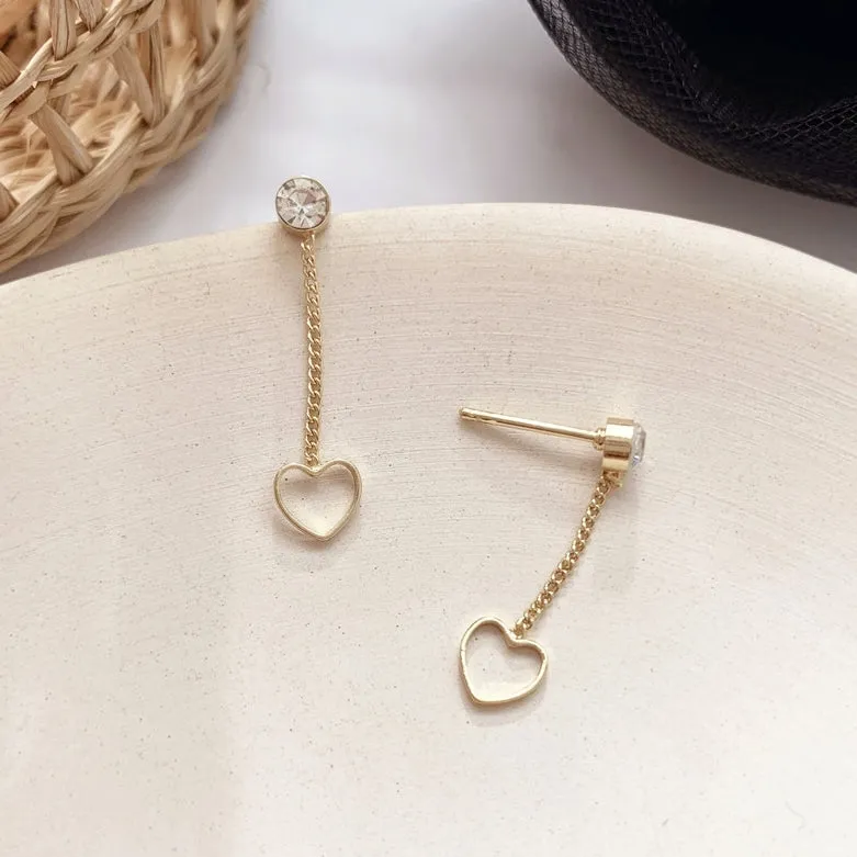 Gold Bling Heart Drop Earrings Gifts Korean Jewelry Cubic Womens Accessories Luxury Fashion Dating Party Clubber Elegant Wedding Lovely Accessory