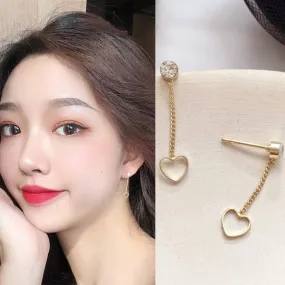 Gold Bling Heart Drop Earrings Gifts Korean Jewelry Cubic Womens Accessories Luxury Fashion Dating Party Clubber Elegant Wedding Lovely Accessory