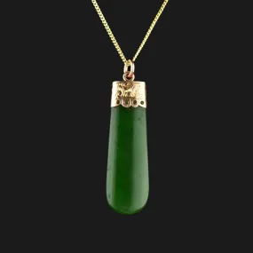 14K Gold Maori Pounamu New Zealand Greenstone Jade Pendant Necklace