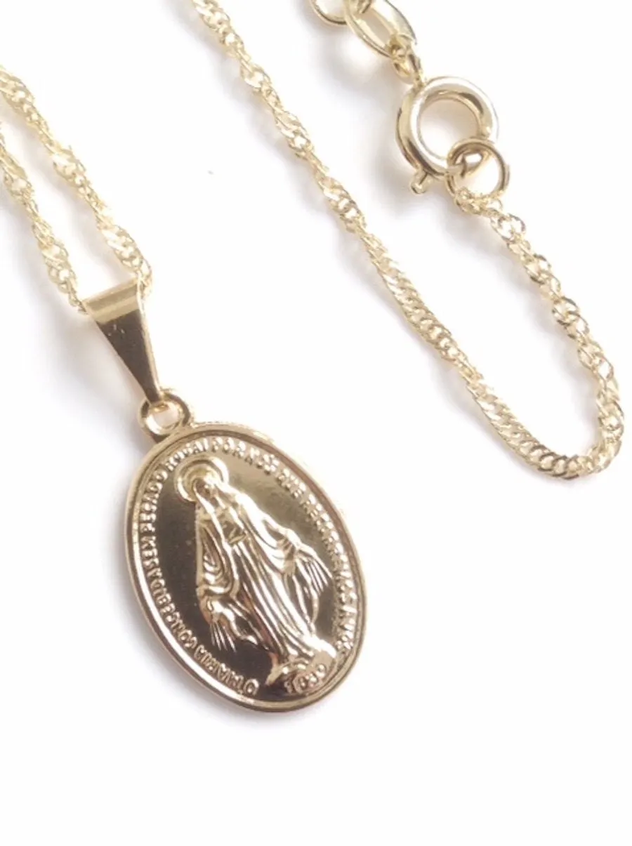 Gold Miraculous Medal Necklace Virgin Mary Necklace Tiny Gold plated Chain Catholic Jewelry Religious Gift Blessed Mother Religious Medal