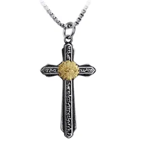 Gothic Two-tone Eye in Cross Pendant with Chain Necklace