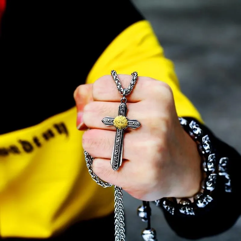 Gothic Two-tone Eye in Cross Pendant with Chain Necklace