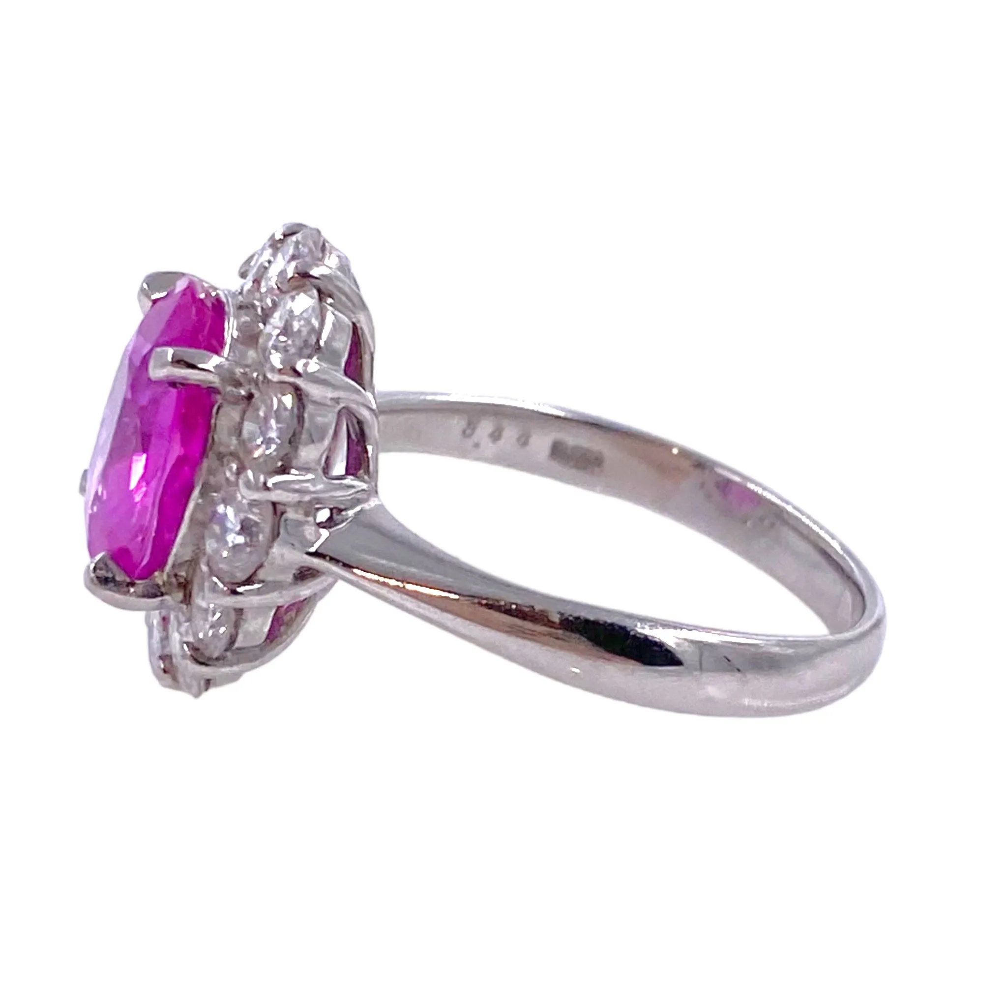 GRS Certified Burma Pink Sapphire & Diamond Platinum Ring