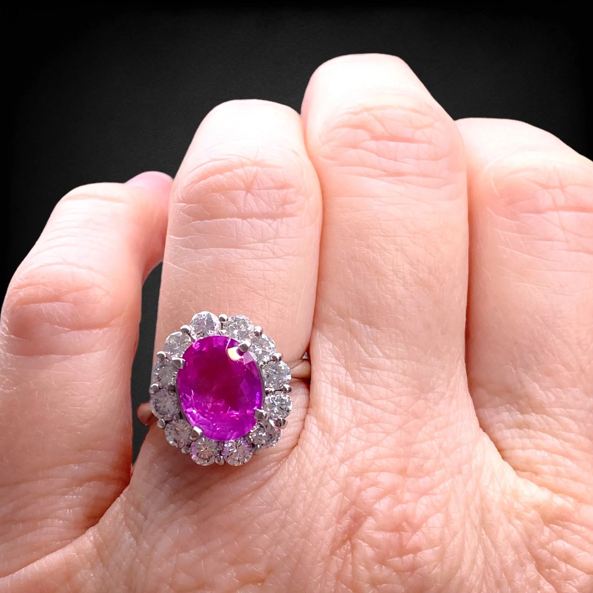 GRS Certified Burma Pink Sapphire & Diamond Platinum Ring