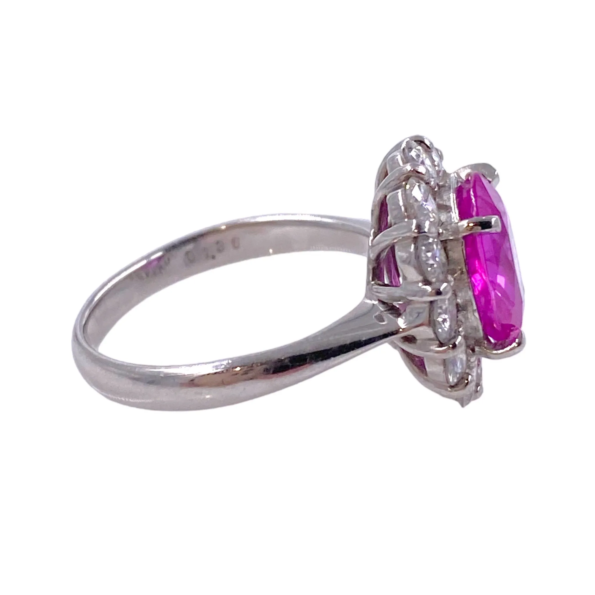 GRS Certified Burma Pink Sapphire & Diamond Platinum Ring